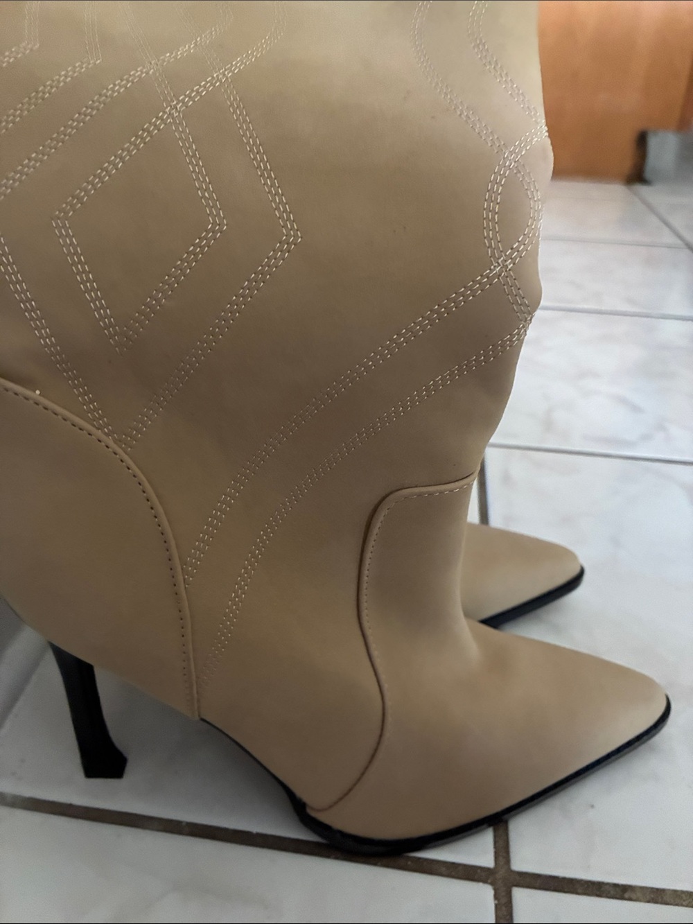 Forever 21 Tan and Black Pointed-Toe Mid-Calf Heeled Boots - Picture 5 of 5